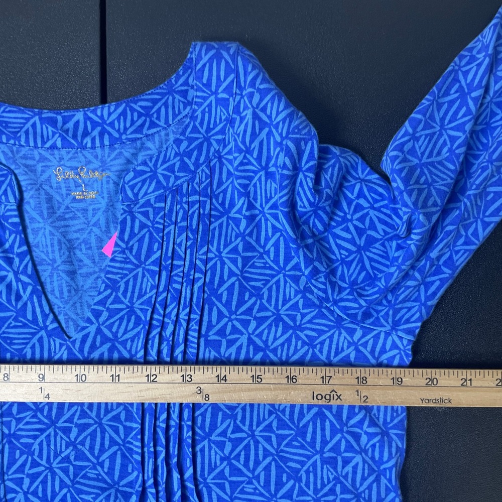 Lilly Pulitzer Dress Womens L Blue Cotton Geometric Pintuck Coastal Resort NEW - Picture 5 of 12
